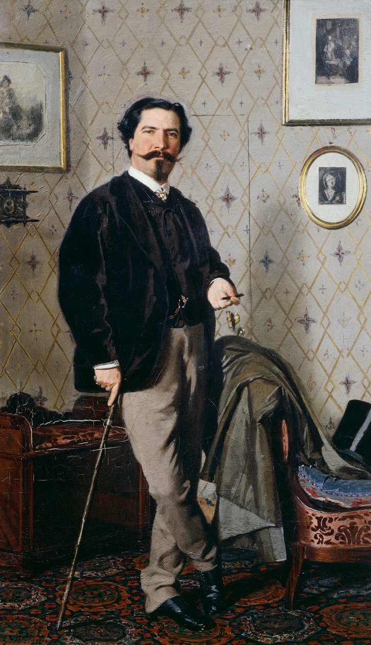 克里斯蒂亚诺-班蒂与他的手杖的画像 作者 乔凡尼·博尔迪尼（Giovanni Boldini）