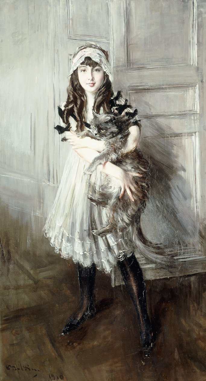 约瑟芬娜·埃拉祖里兹抱着一只猫的肖像，1910年 作者 乔凡尼·博尔迪尼（Giovanni Boldini）