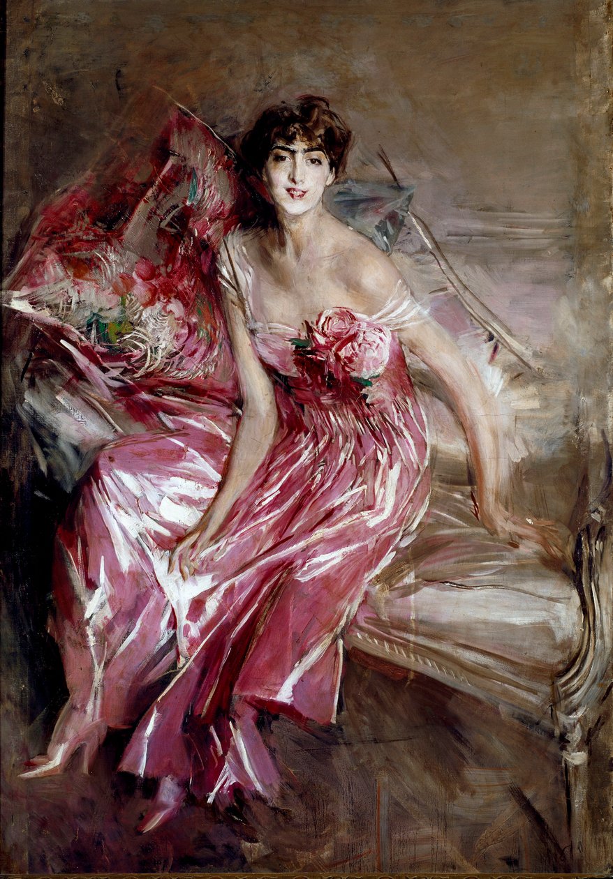 乔瓦尼·博尔迪尼（Giovanni Boldini）的《奥利维亚夫人·孔查·丰提西拉夫人肖像或粉红色绘画中的女人 作者 乔凡尼·博尔迪尼（Giovanni Boldini）
