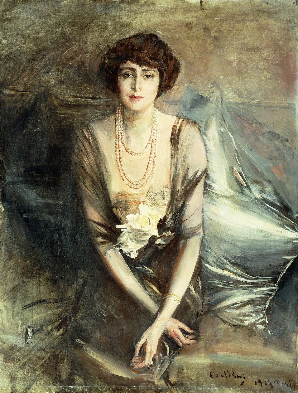 乔治·麦克法登夫人就座肖像，四分之三，1919年 作者 乔凡尼·博尔迪尼（Giovanni Boldini）