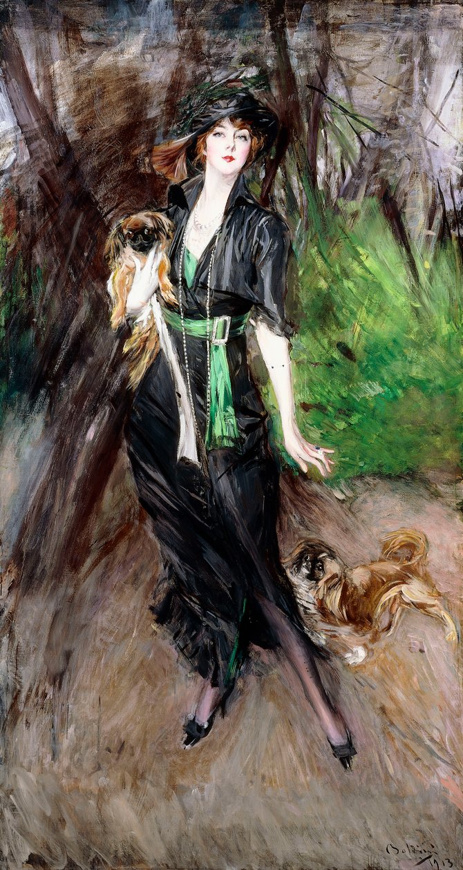 莉娜·比尔蒂斯（Lina Bilitis）女士肖像，配以两个小狮子，1913 作者 乔凡尼·博尔迪尼（Giovanni Boldini）