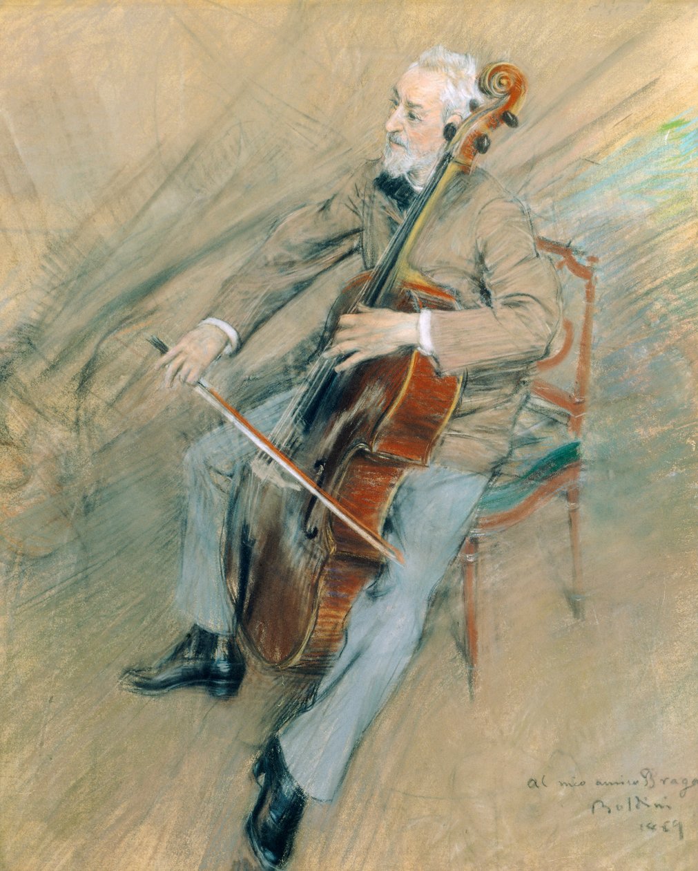 大提琴家加埃塔诺·布拉加的肖像 作者 乔凡尼·博尔迪尼（Giovanni Boldini）