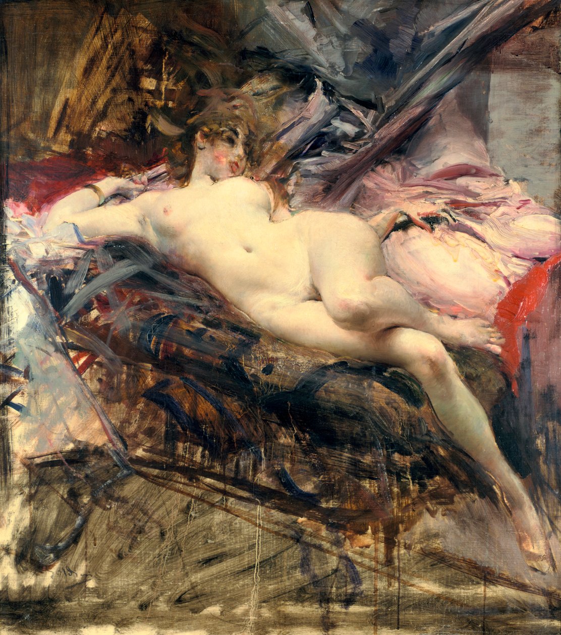 斜倚裸体，19世纪末20世纪 作者 乔凡尼·博尔迪尼（Giovanni Boldini）