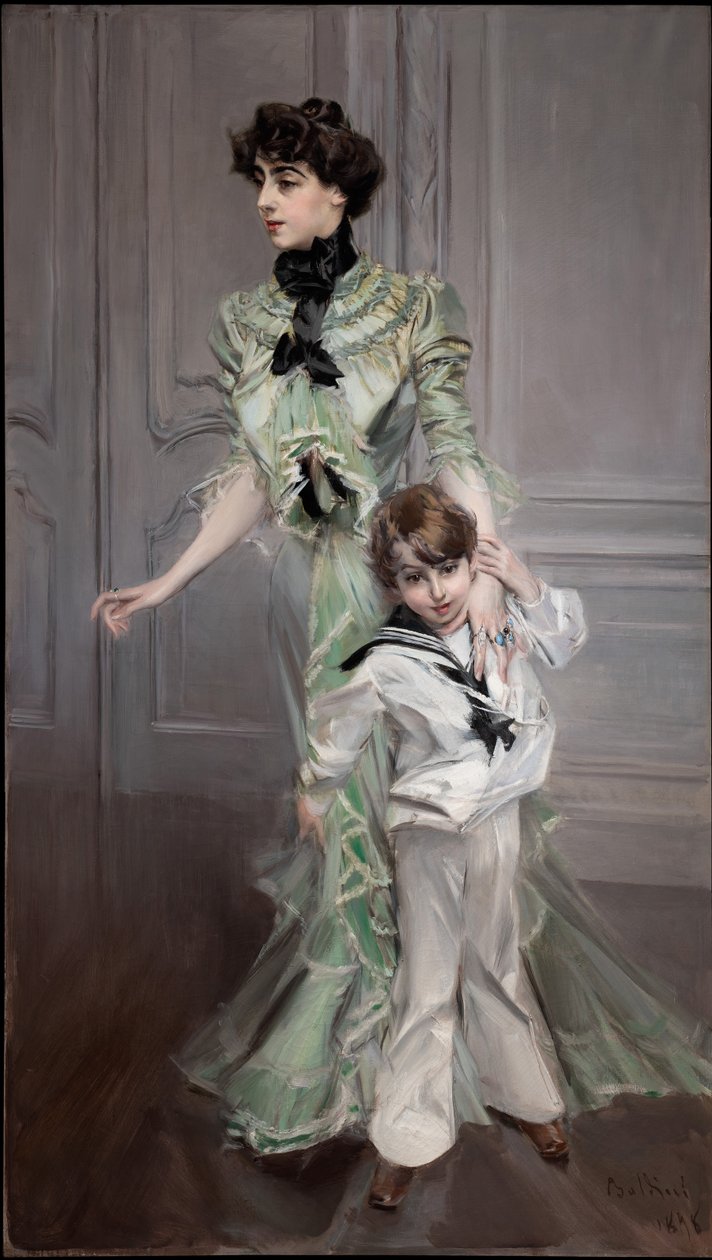 雨果夫人和她儿子的肖像，1898年。 作者 乔凡尼·博尔迪尼（Giovanni Boldini）