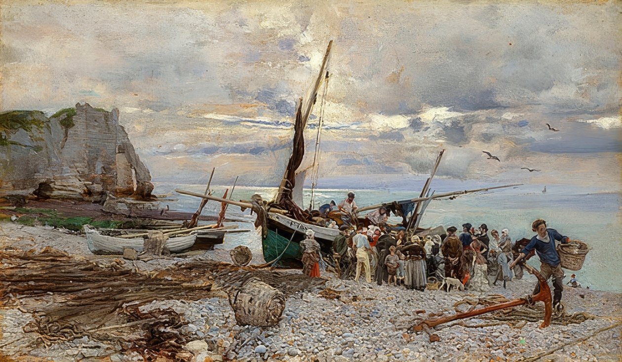 渔船归来，埃特勒塔。 1879年 作者 乔凡尼·博尔迪尼（Giovanni Boldini）