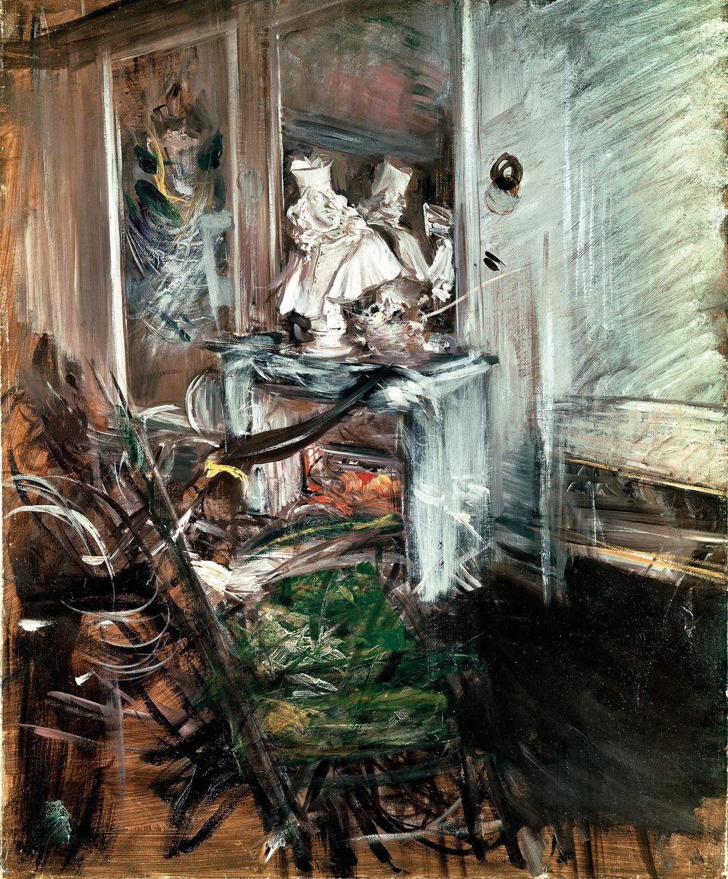 贝尔尼尼的 "红衣主教 "在画家的房间里。乔瓦尼-博尔迪尼（1842-1931）的画作，大约在1899年。布面油画。尺寸：53x46厘米。皮斯托亚，波尔迪尼画廊 作者 乔凡尼·博尔迪尼（Giovanni Boldini）
