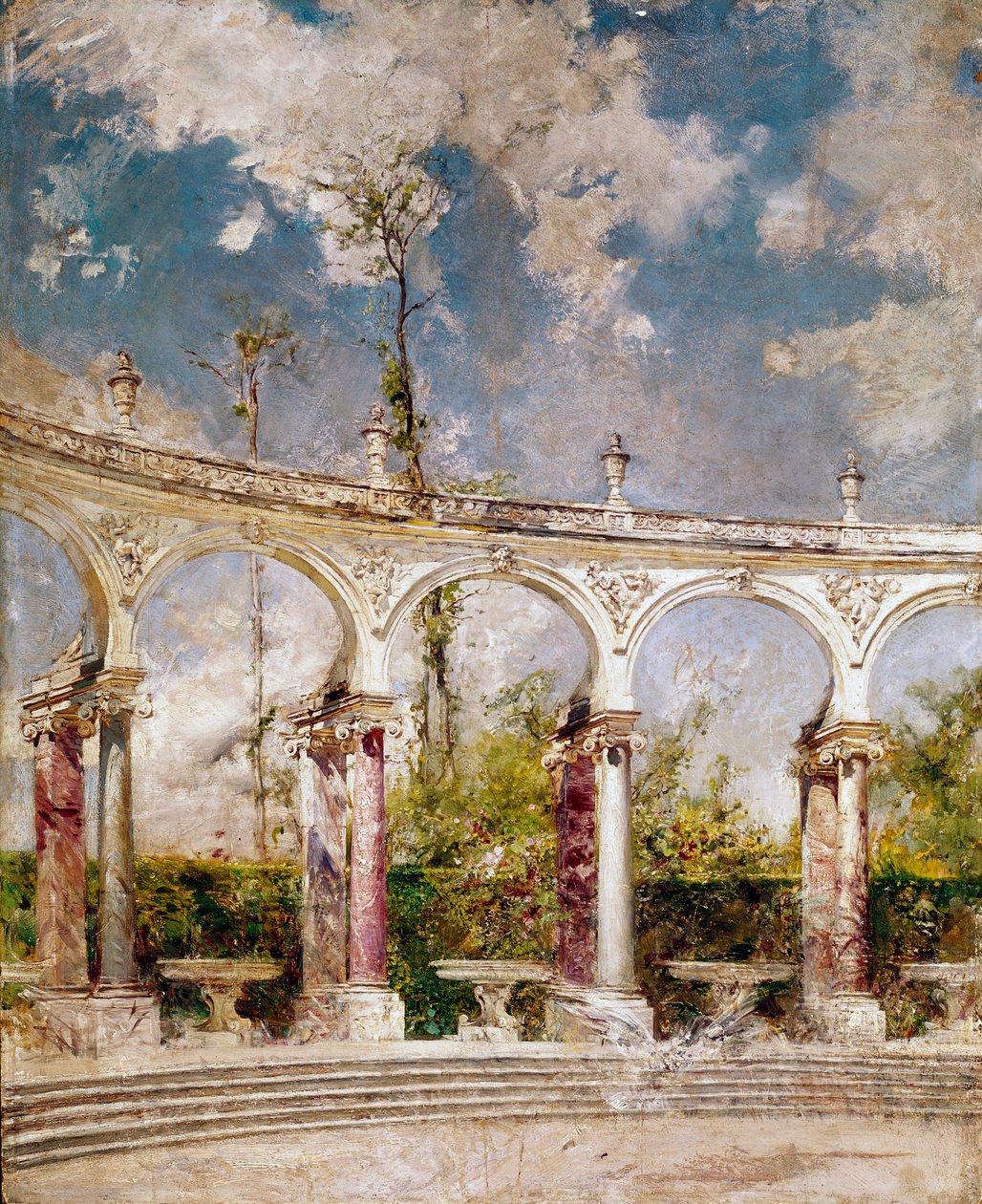 凡尔赛宫的柱廊乔瓦尼·博尔迪尼 (Giovanni Boldini) (1842-1931) 1889 年作画。 64x52 厘米 Pistoia，Boldini 收藏 作者 乔凡尼·博尔迪尼（Giovanni Boldini）