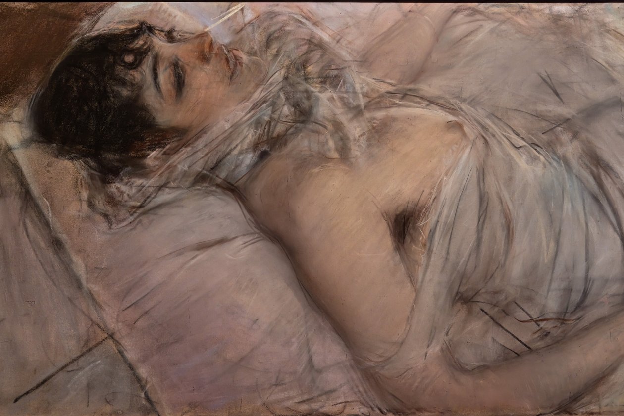 拉斯蒂伯爵夫人卧姿》，细节 作者 乔凡尼·博尔迪尼（Giovanni Boldini）