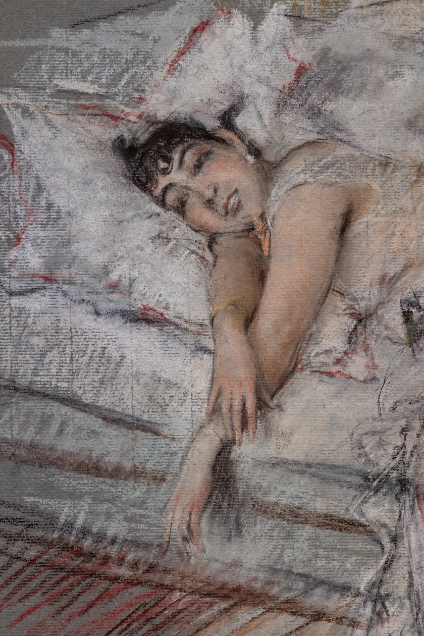 床上的拉斯蒂伯爵夫人》，细节 作者 乔凡尼·博尔迪尼（Giovanni Boldini）