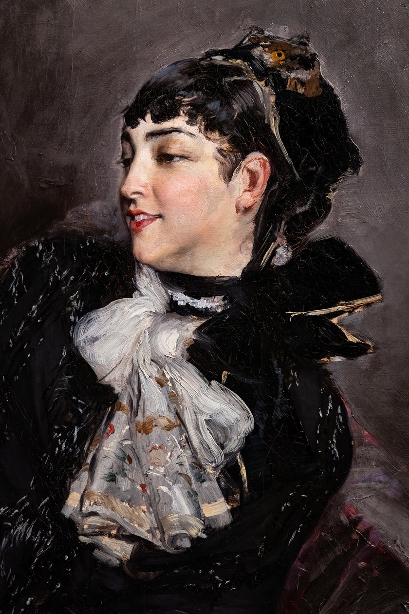 《拉斯蒂伯爵夫人坐在沙发上》，细节 作者 乔凡尼·博尔迪尼（Giovanni Boldini）