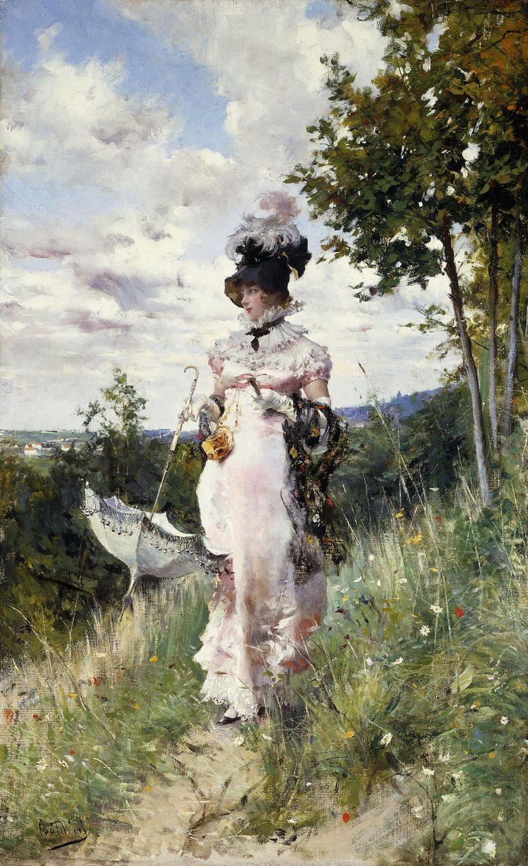 夏日漫步，1873年 作者 乔凡尼·博尔迪尼（Giovanni Boldini）