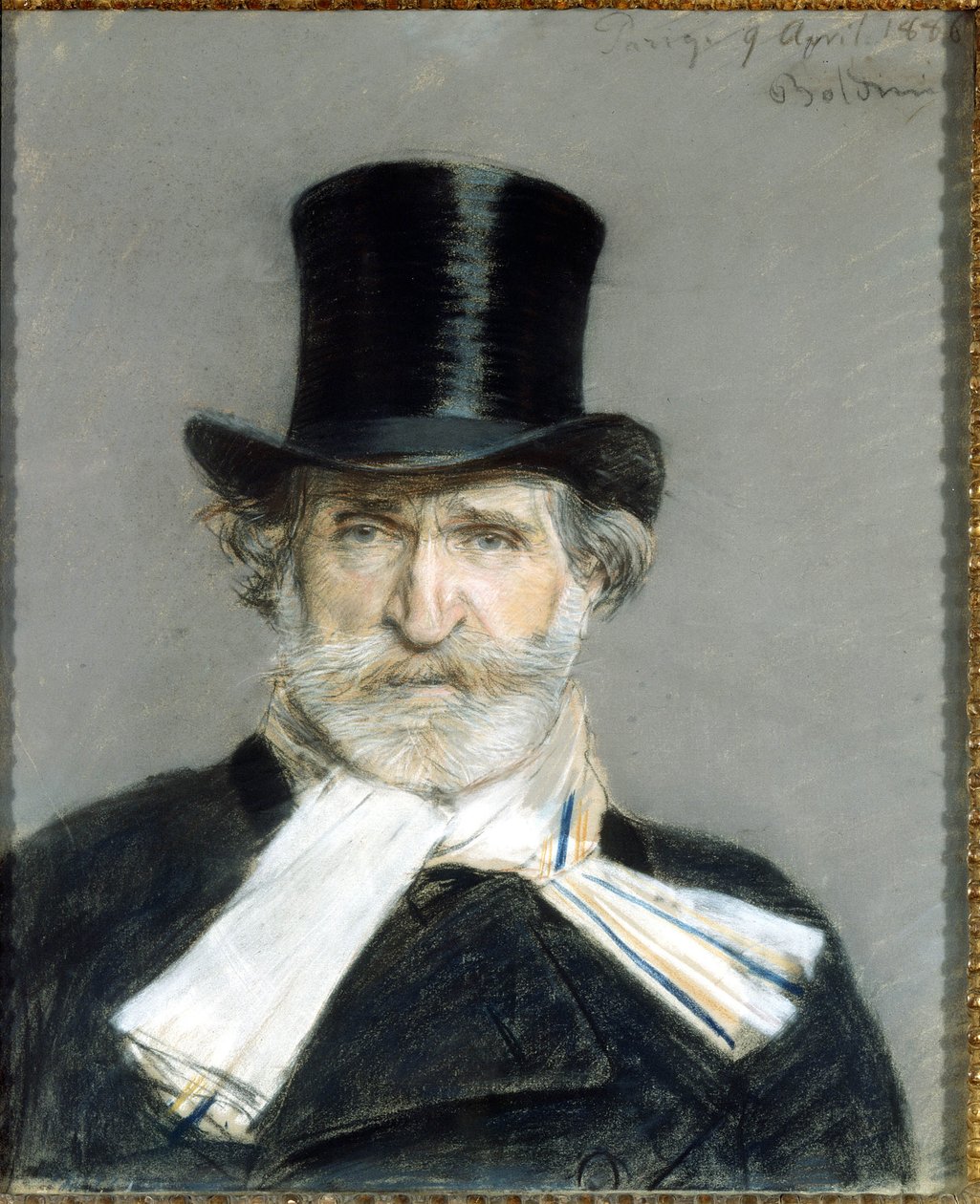 朱塞佩·威尔第 (Giuseppe Verdi) 的肖像，摄于 1886 年。朱塞佩·博尔迪尼 (Giuseppe Boldini) (1842-1931) 的画作。 罗马。 现代美术馆 作者 乔凡尼·博尔迪尼（Giovanni Boldini）