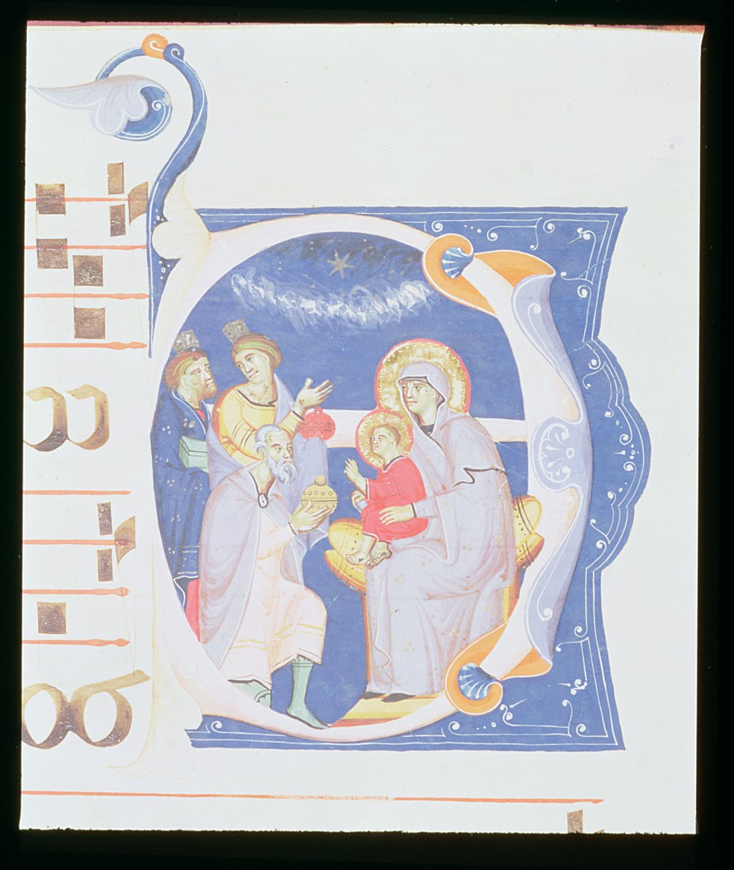 561 f.37r女士从14世纪初的San Jacopo di Ripoli修道院逐渐开始，描绘了对魔法师崇拜的最初“O” 作者 乔凡尼·西马布（Giovanni Cimabue）