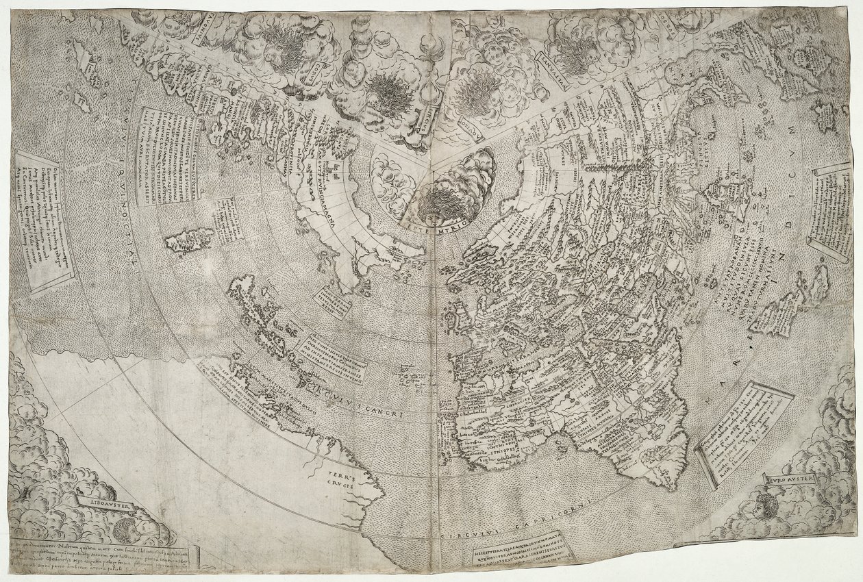 世界地图，Mundu [原文如此] spericum...cognosces diligentia joani mathei Contareni...by Contarini, Giovanni and Francesco Rosselli 作者 乔凡尼·康塔里尼（Giovanni Contarini）