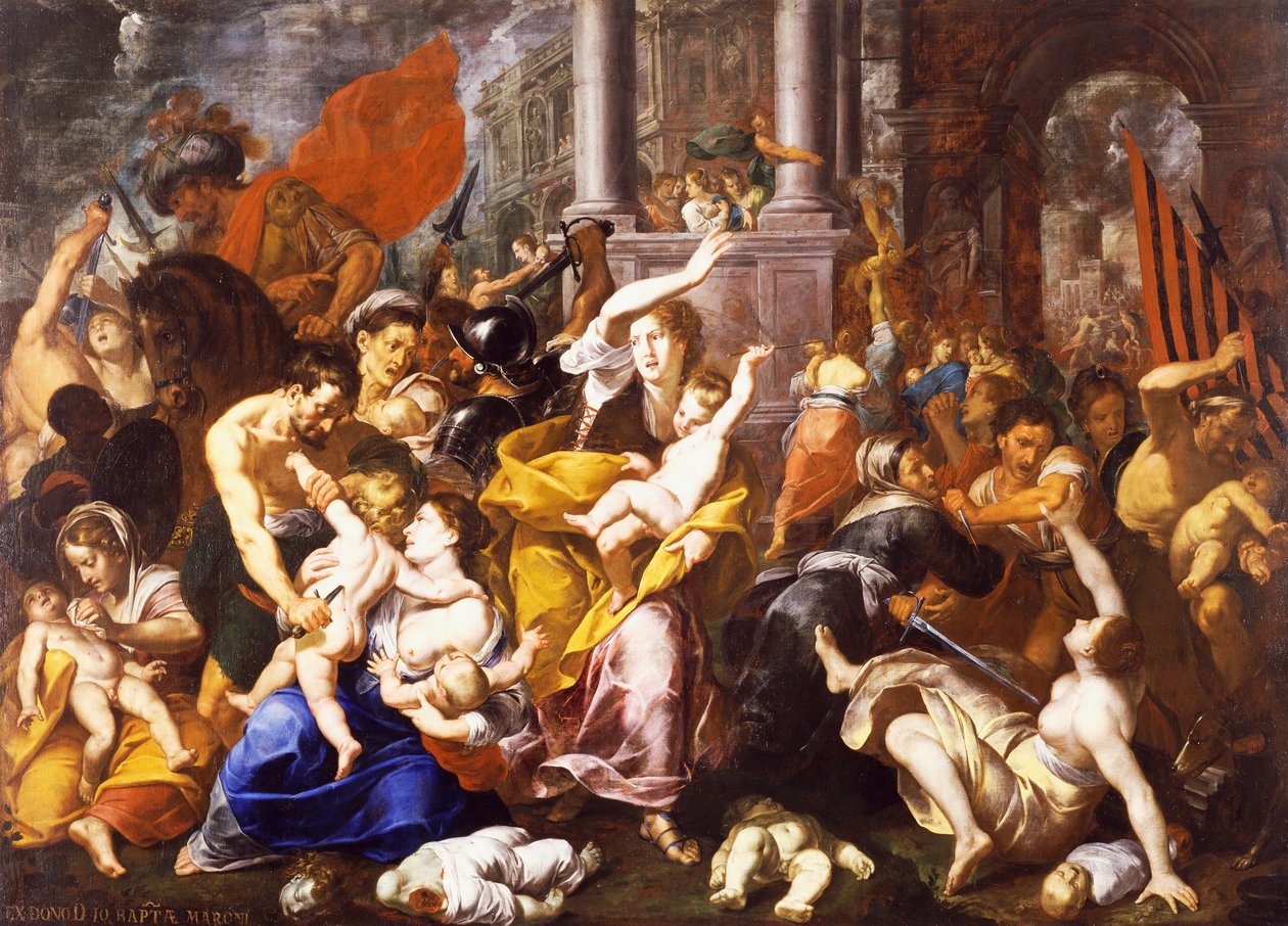 屠杀无辜者》，约翰-克里斯托夫-斯托尔（1611-1671 年）作，布面油画，300x420 厘米，意大利米兰圣尤斯托吉奥教堂。 作者 乔瓦尼·克里斯托福罗·斯托勒