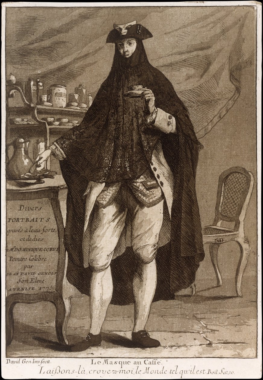 一个戴着面具的人在喝咖啡 Le Masque au Caffé, 1775. 作者 乔瓦尼·大卫