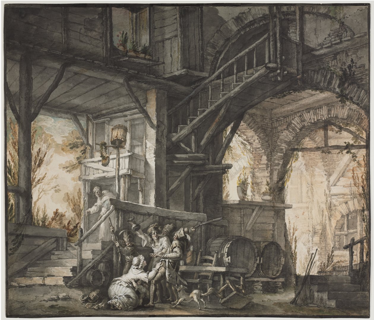 剧院场景，约 1775-1776 年（水彩、毛笔和石墨、水粉画） 作者 乔瓦尼·大卫