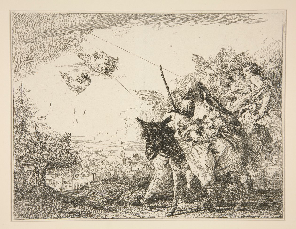 约瑟夫考虑婴儿耶稣，选自《逃往埃及》系列中的 Idee pittoresche sopra la fuga in Egitto (Flight into Egypt) 作者 乔瓦尼·多梅尼科·蒂埃波罗