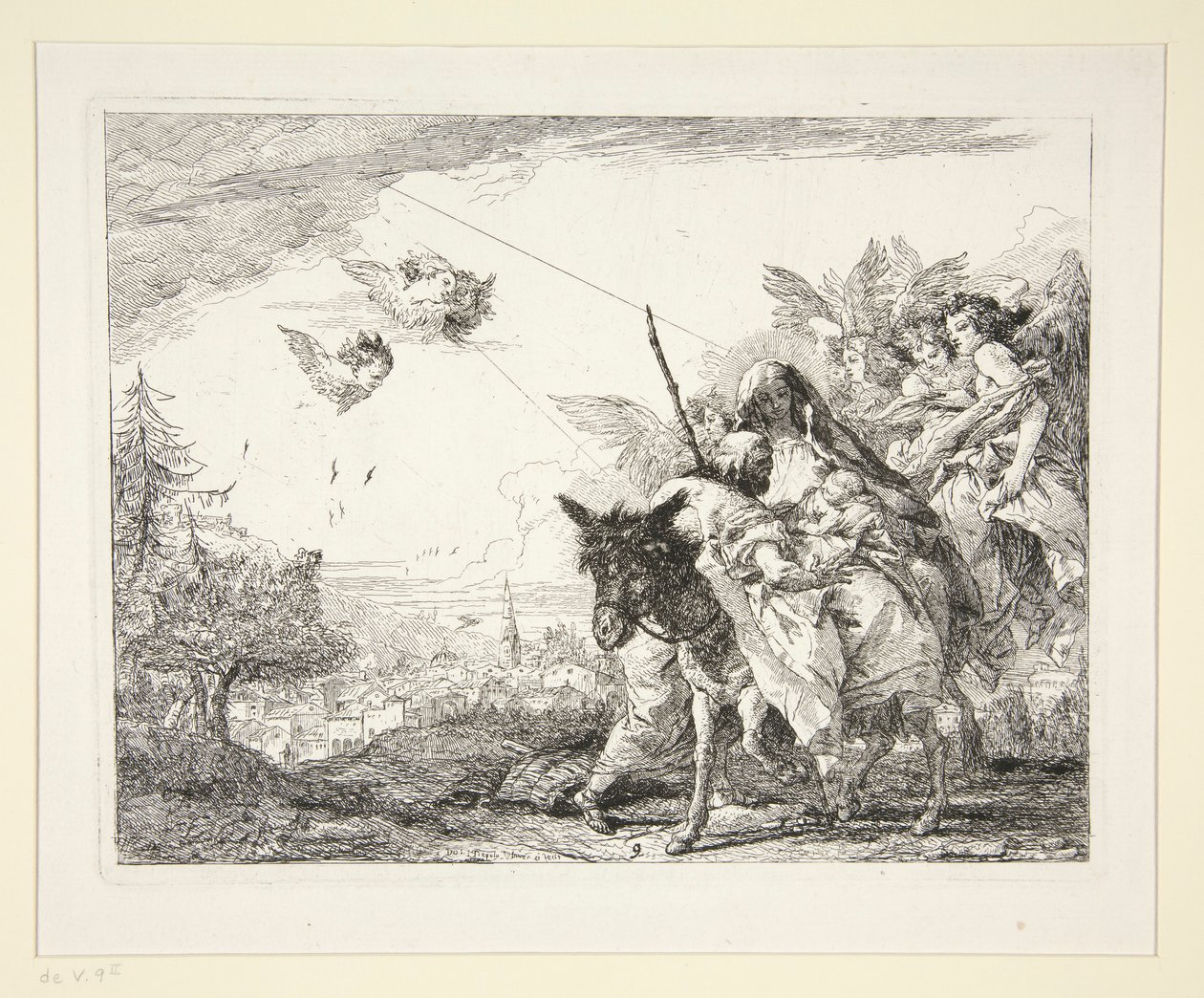 约瑟夫考虑婴儿耶稣，选自《逃往埃及》系列中的 Idee pittoresche sopra la fuga in Egitto (Flight into Egypt) 作者 乔瓦尼·多梅尼科·蒂埃波罗