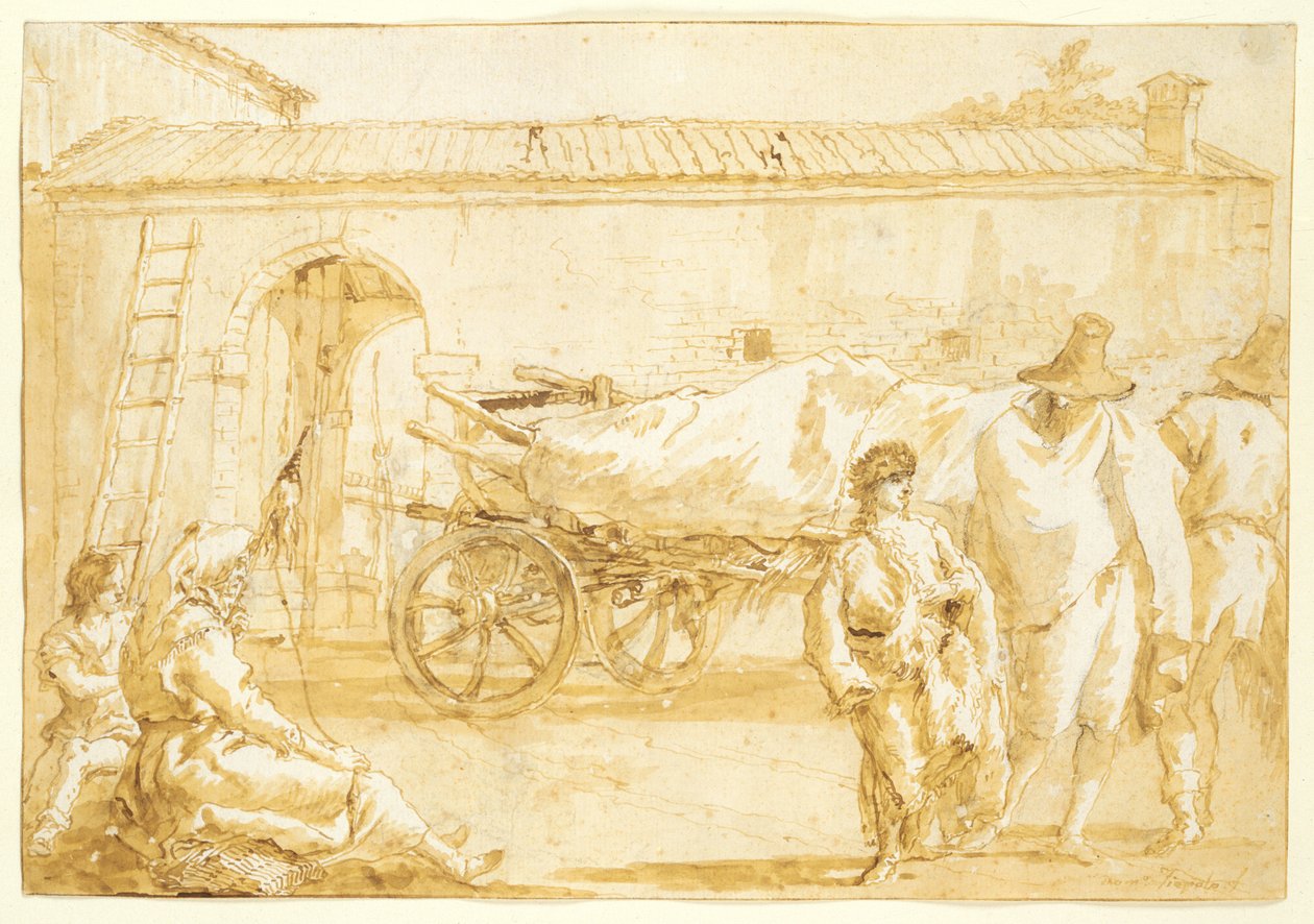 有农用推车的农民，c。 1790年。 作者 乔瓦尼·多梅尼科·蒂埃波罗