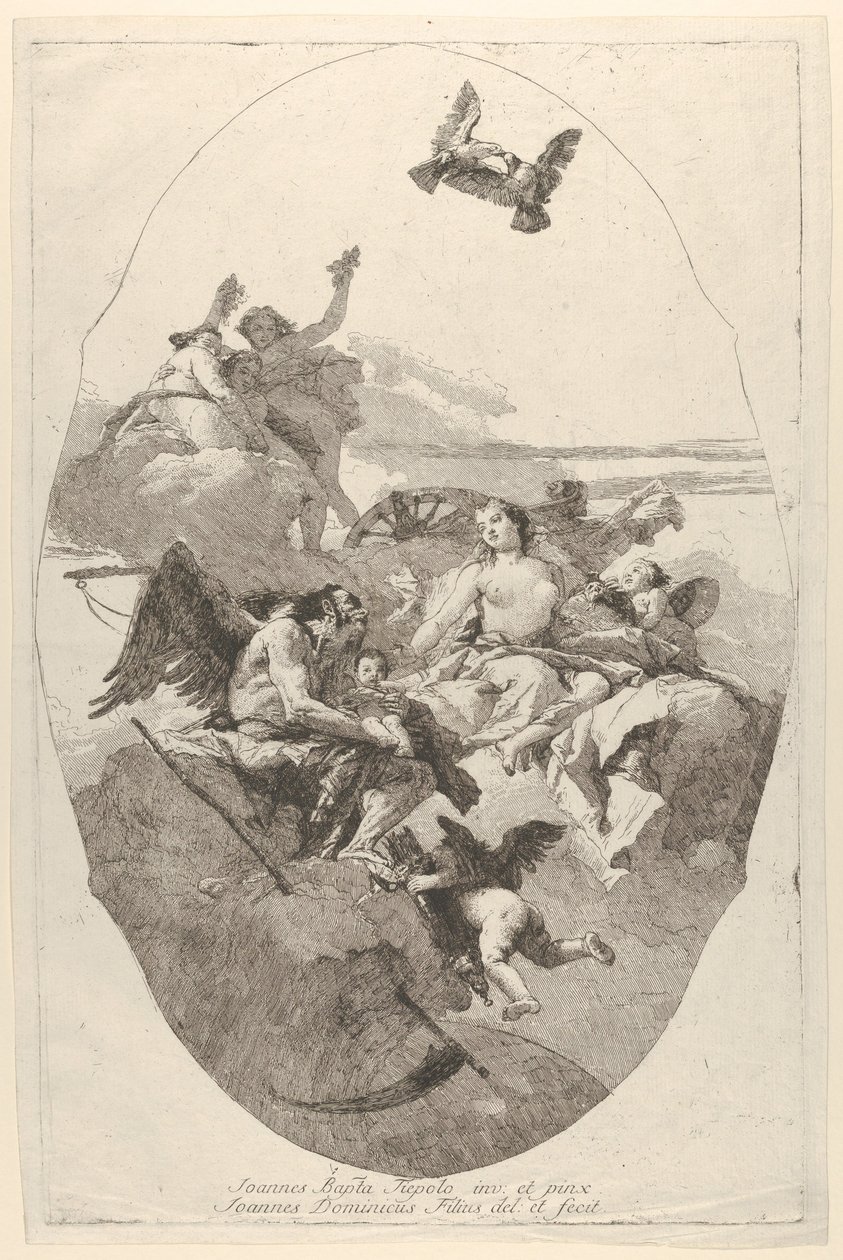维纳斯将丘比特托付给时间，1758-80。 作者 乔瓦尼·多梅尼科·蒂埃波罗