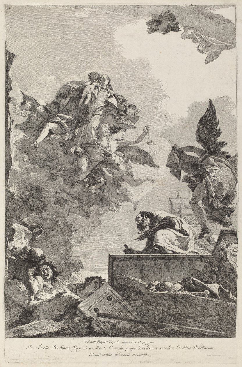 卡梅罗圣母出现在圣西门股票上 作者 Giovanni Domenico Tiepolo 在 Giovanni Battista Tiepolo 之后