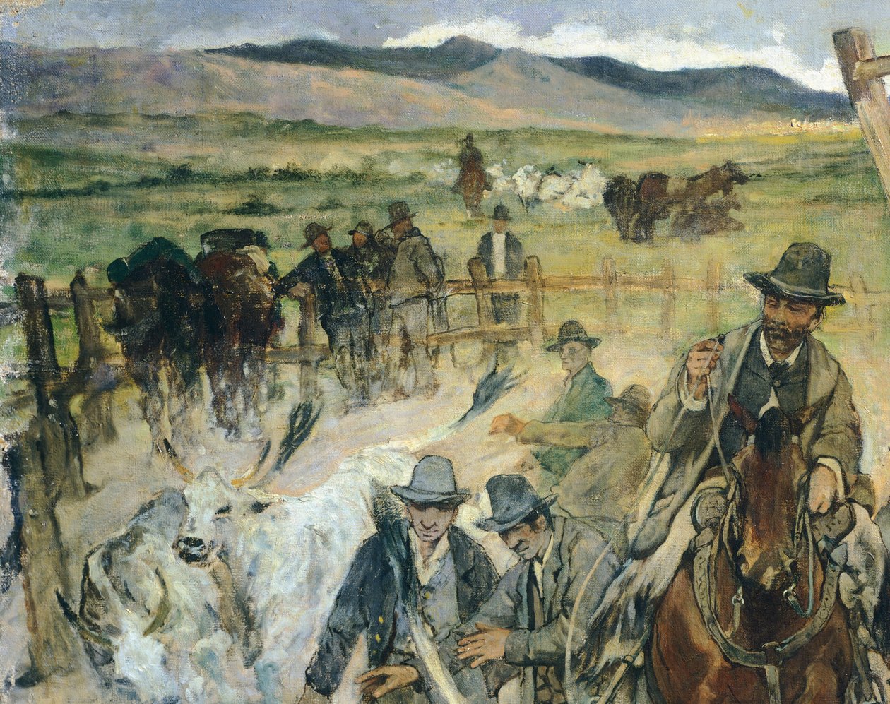 马雷玛年轻公牛的烙印，约1887年，乔瓦尼-法托里（1825-1908），86x172厘米，细节 作者 乔凡尼·法托里（Giovanni Fattori）
