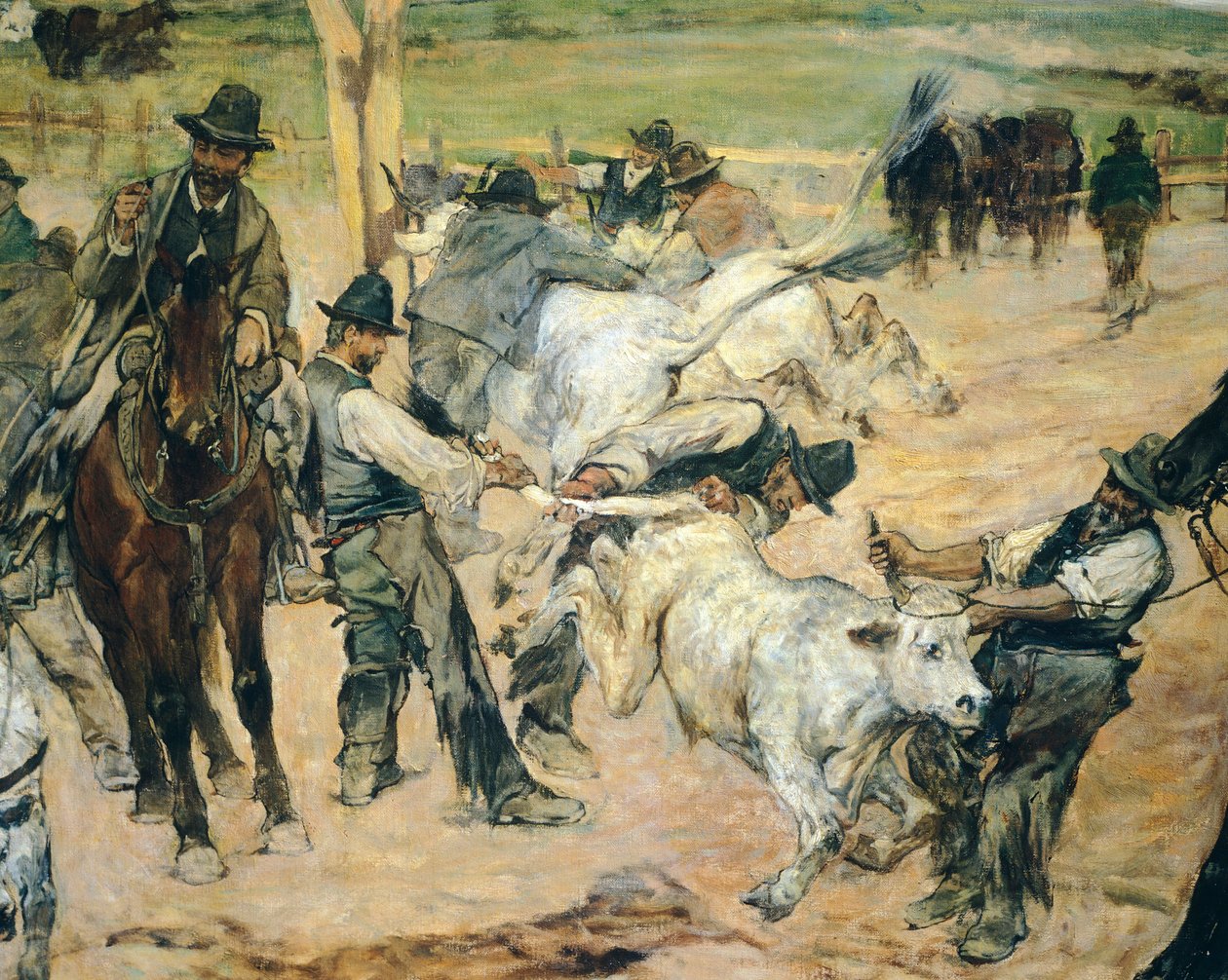 马雷玛年轻公牛的烙印，约1887年，乔瓦尼-法托里（1825-1908），86x172厘米，细节 作者 乔凡尼·法托里（Giovanni Fattori）