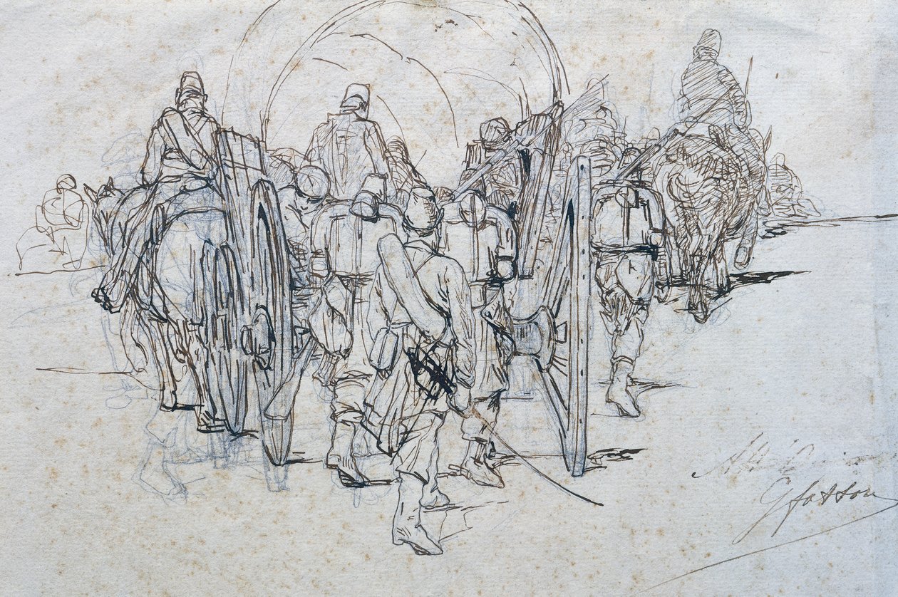 行进中的物资车队 作者 乔凡尼·法托里（Giovanni Fattori）