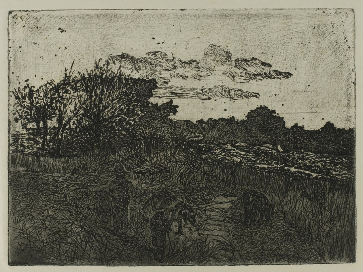 夕阳下的乡村与牧猪人 作者 乔凡尼·法托里（Giovanni Fattori）