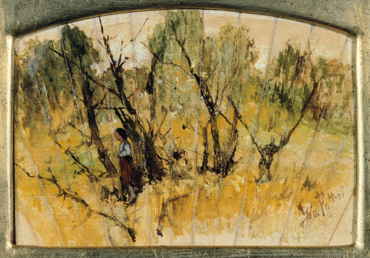 森林与人物，扇子的研究》，乔万尼-法托里，布面油画，纸面油画 作者 乔凡尼·法托里（Giovanni Fattori）
