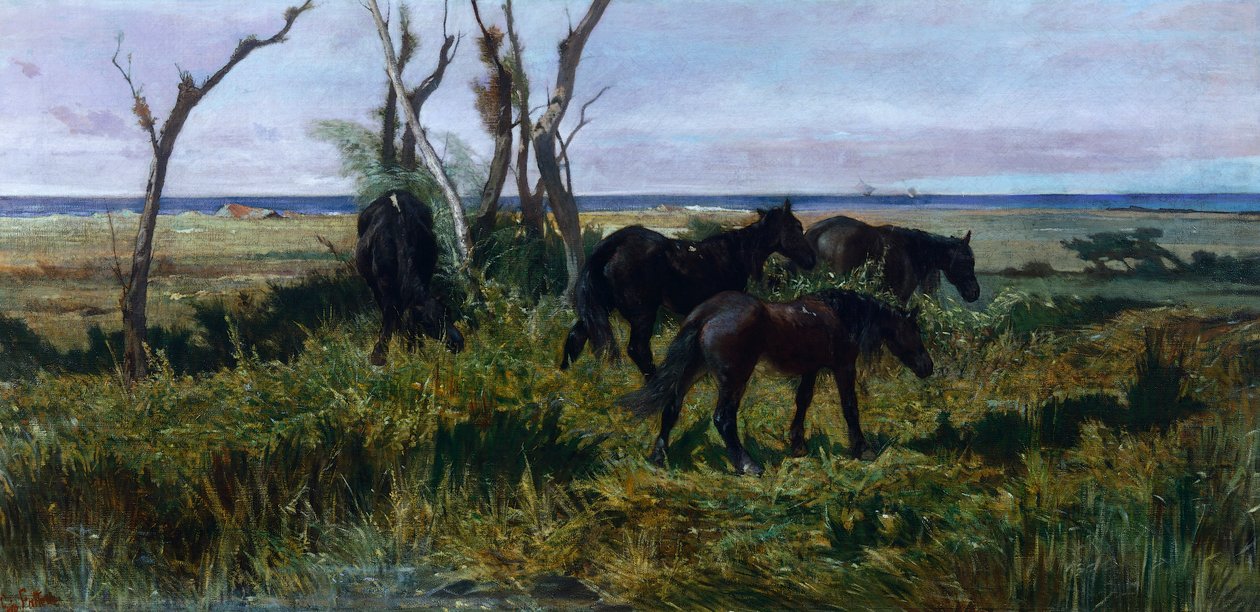 吃草的马，乔万尼-法托里（1825-1908）的作品 作者 乔凡尼·法托里（Giovanni Fattori）