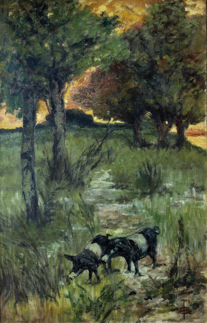 意大利，佛罗伦萨，牧场上的猪 作者 乔凡尼·法托里（Giovanni Fattori）