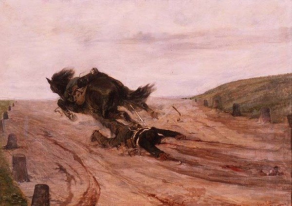 男子被马镫绊倒 作者 乔凡尼·法托里（Giovanni Fattori）