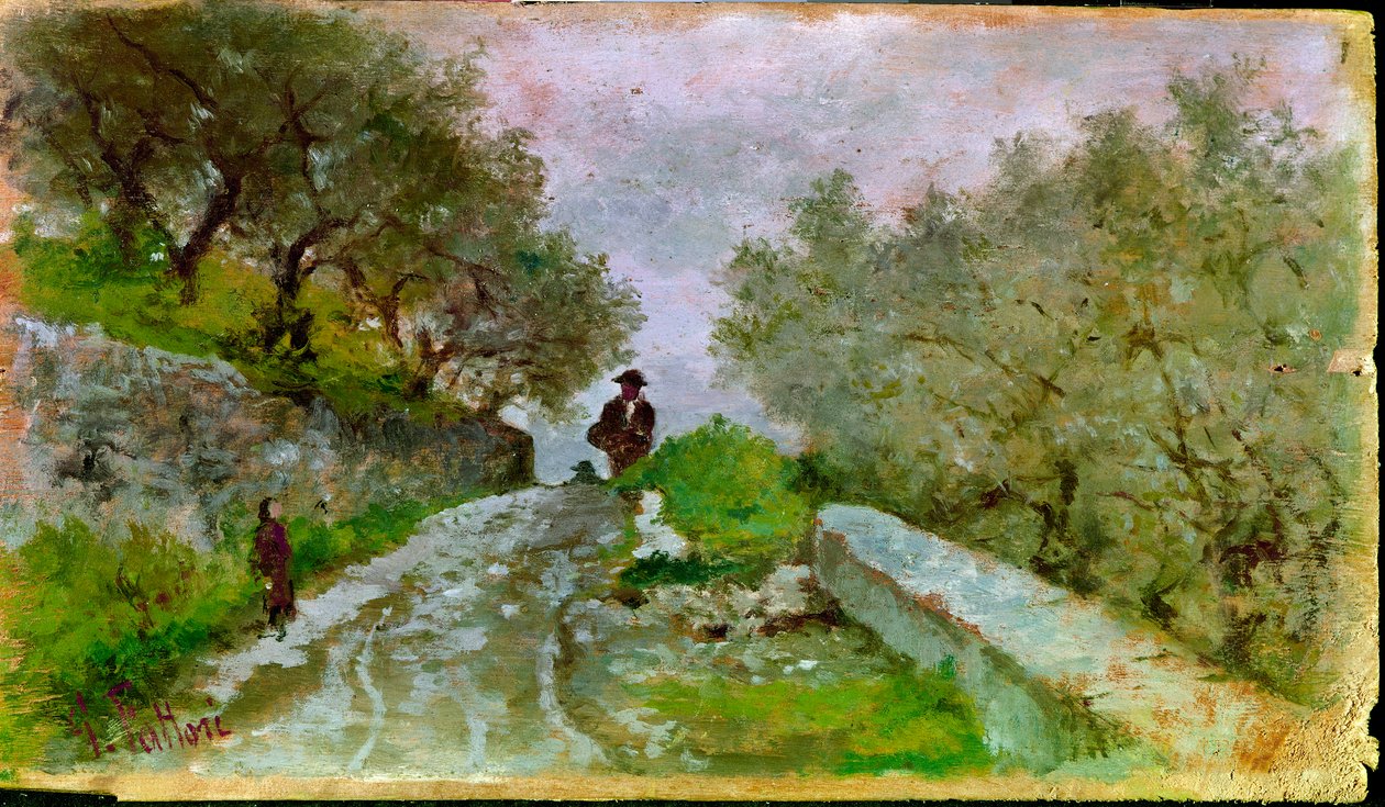 Giovanni Fattori (1825-1908) 与步行者的橄榄之路 作者 乔凡尼·法托里（Giovanni Fattori）
