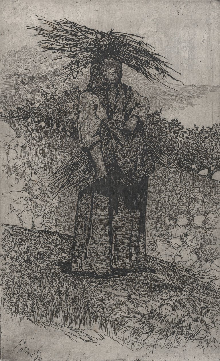 采集树枝的农妇，1884-1908。 作者 乔凡尼·法托里（Giovanni Fattori）