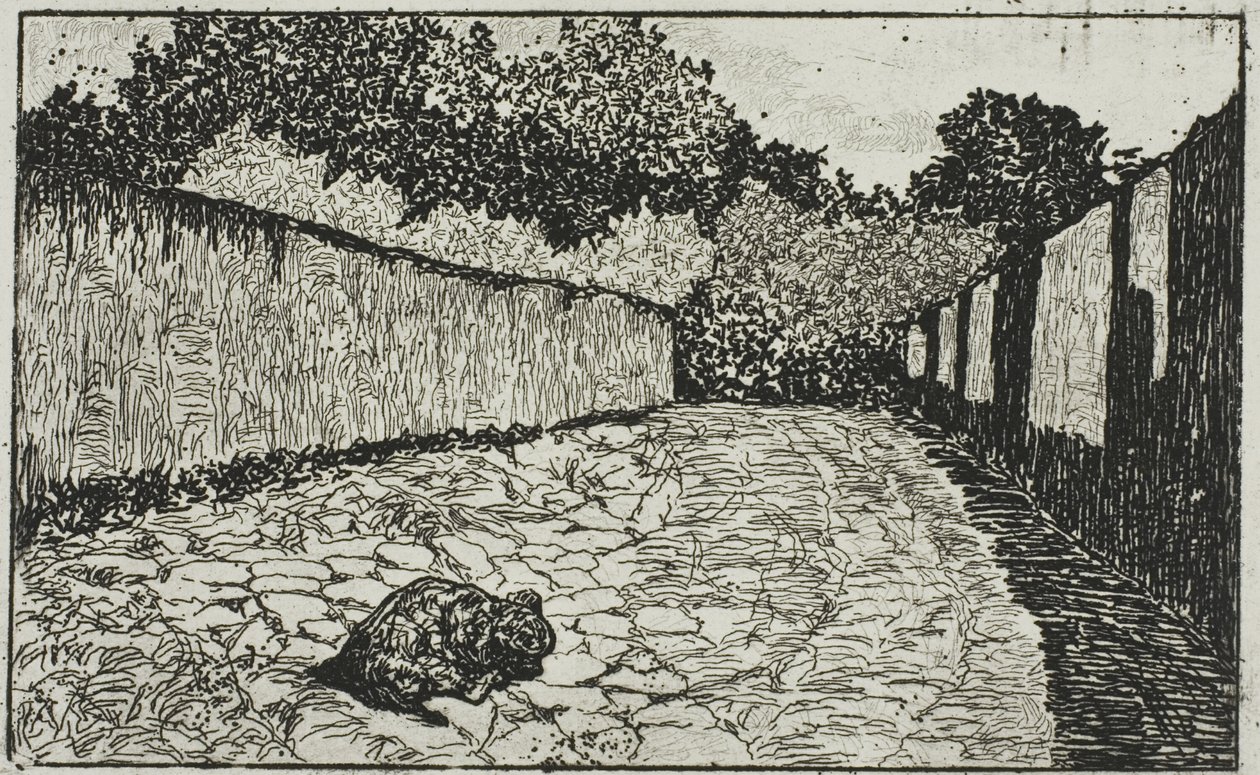 佛罗伦萨郊外的小街与小狗 作者 乔凡尼·法托里（Giovanni Fattori）