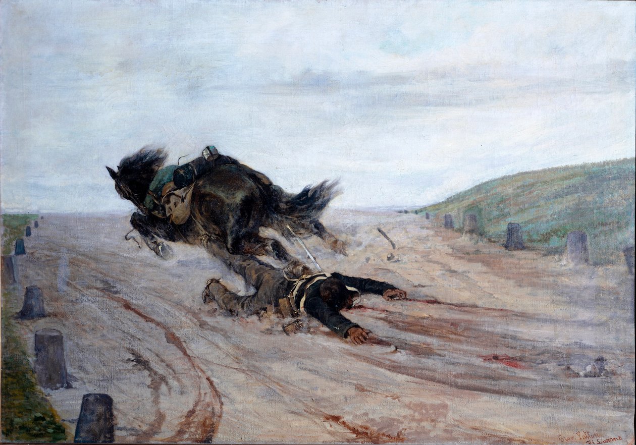 脚在马背上（Lo staffato）的马摔倒了。Giovanni Fattori (1825-1908)的画作 1878-1879 Dim. 90x130 cm Florence, Galleria d