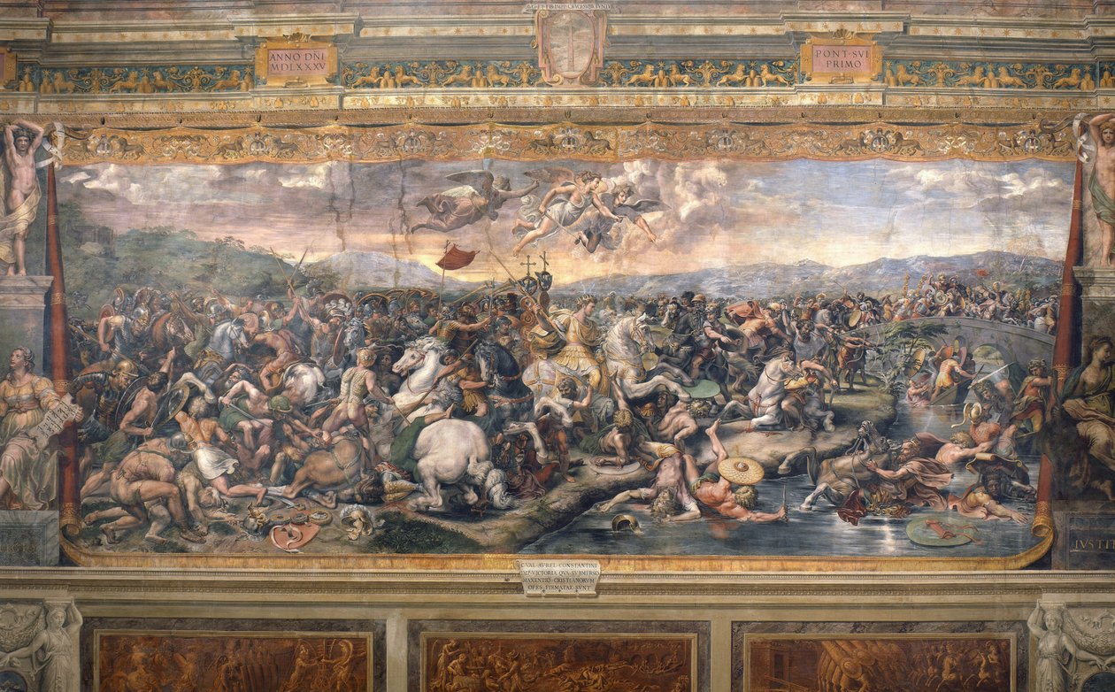 Bataille du pont Milvius - Milvian桥之战 - Penni, Gianfrancesco (1496-1528) - 1517-1524 - 壁画 - 教廷宫，梵蒂冈 作者 乔万尼·弗朗切斯科（c.1488-1528）彭尼