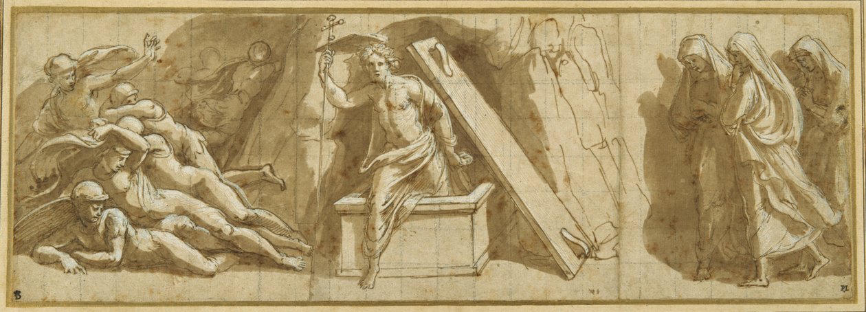 The Resurrection (pen & brown ink and white bodycolour on paper) 作者 乔万尼·弗朗切斯科（c.1488-1528）彭尼