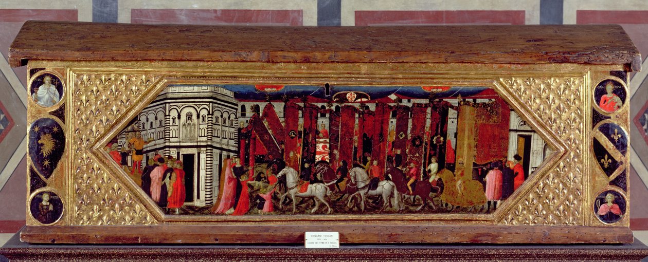 Cassone装饰着S. Giovanni派力奥的场景（面板上的蛋彩画） 作者 乔凡尼·弗朗切斯科·托斯卡尼