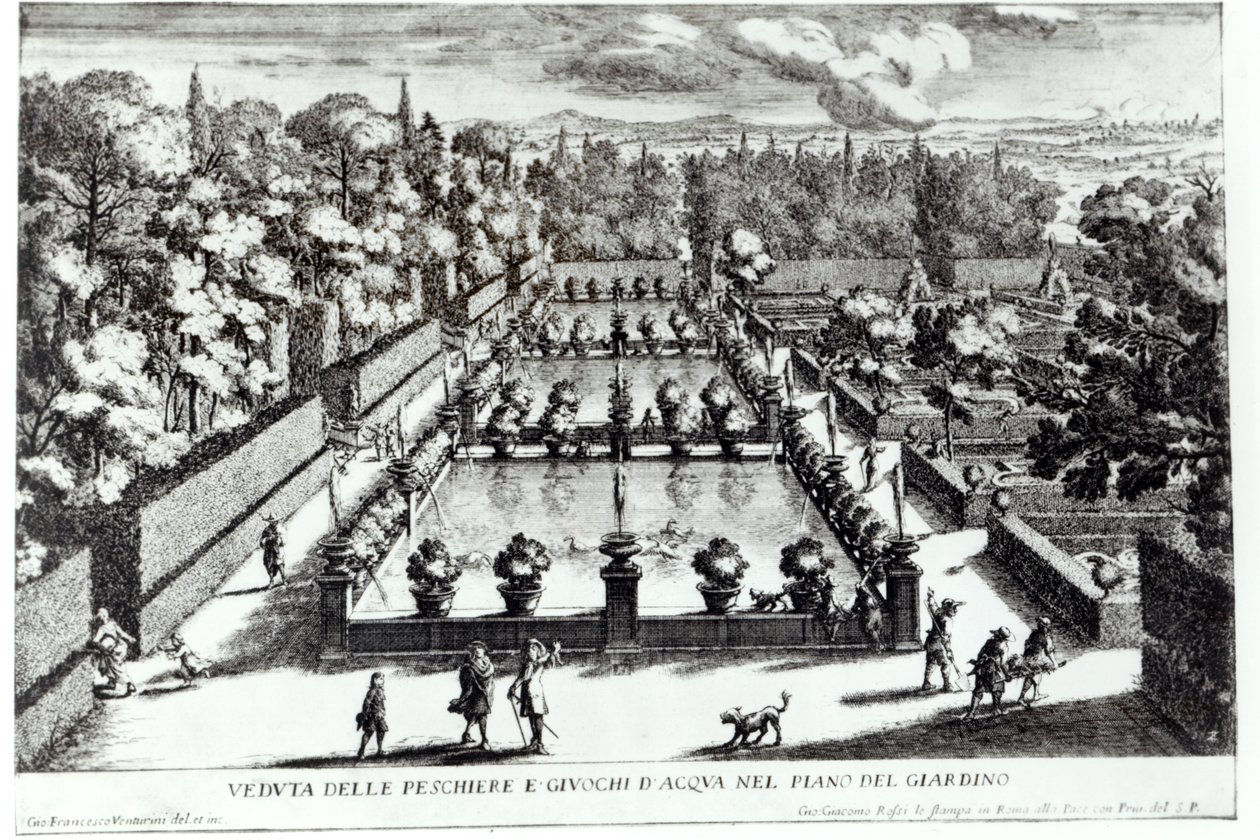 Villa dEste，Tivoli的鱼塘，来自Le Fontane的Giovanni Battista Falda（c.1648-1787），1689年出版 作者 乔凡尼·弗朗切斯科·文图里尼
