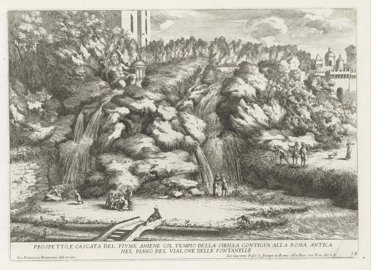 Landschap met cascade en Tempel van de Tiburtijnse Sibille te Tivoli
Prospetto e cascade del fiume aniene col tempio della sibilla (...) （标题在对象上）
蒂沃利 Estense 花园的喷泉（系列标题）
Fonteinen in de tuinen van Villa d