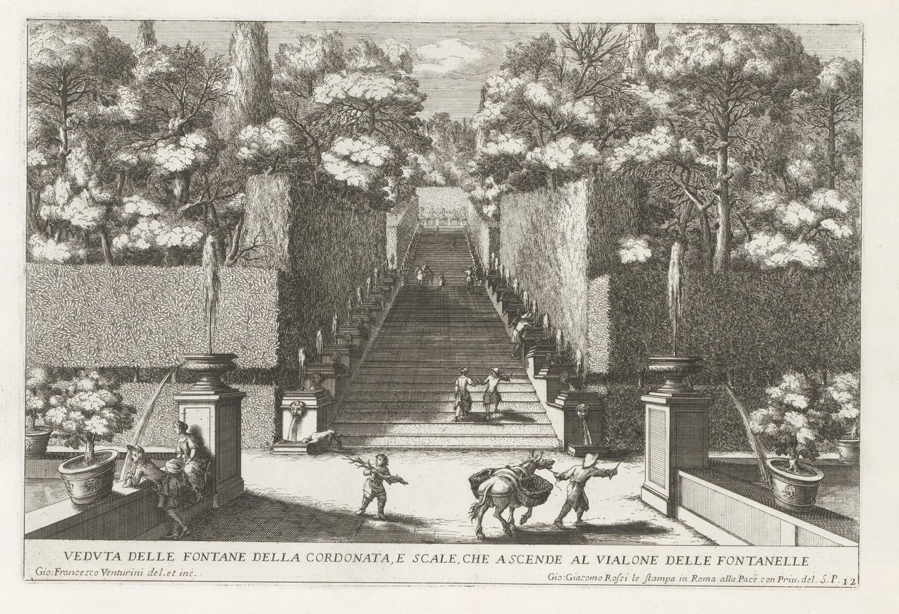蒂沃利埃斯特别墅的囟门陷阱
Veduta delle fontane della cordonata, e scale, che ascende al vialone delle fontanelle（标题在对象上）
蒂沃利埃斯特花园的囟门（系列标题）
Fonteinen in de tuinen van Vi 作者 乔凡尼·弗朗切斯科·文图里尼