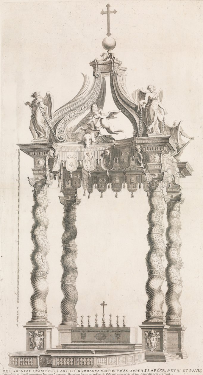 贝尔尼尼的Baldacchino的孤立视图。板块39来自专辑 "Basilica di S. Pietro ..., 1653-91. 作者 乔瓦尼·贾科莫·德罗西
