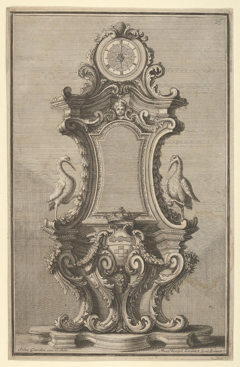 时钟设计，来自Disegni Diversi，1714年或1750年。 作者 乔凡尼·贾尔迪尼（Giovanni Giardini）