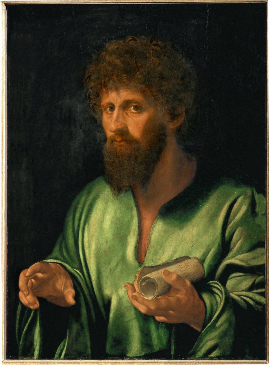 "一位古代哲学家，约 1530 年 白杨木，79 x 57 厘米 Inv（白杨木上的画作） 作者 乔瓦尼·吉罗拉莫·萨沃尔多