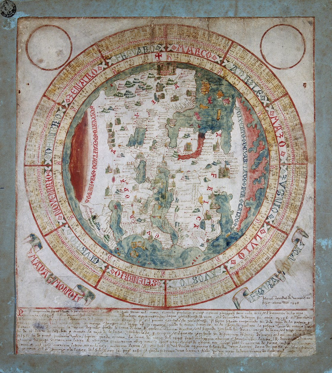 世界地图，由Giovanni Leardo，Bertoliana Civic Library，Vicenza照明 作者 乔凡尼·莱奥多（Giovanni Leardo）