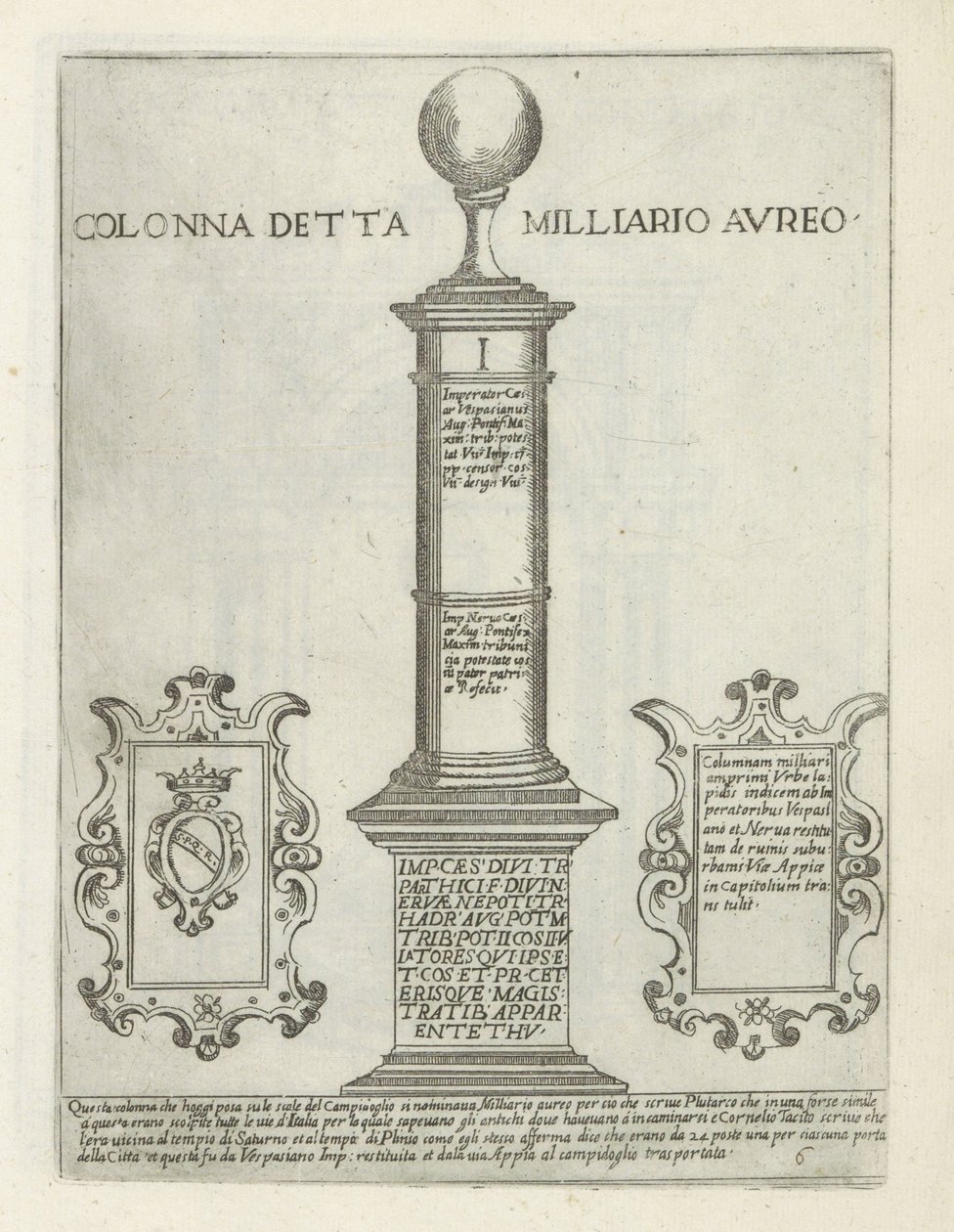 De Milliarium Aureum
Colonna detta Milliario Aureo（物品上的标题）
罗马的现代和古代纪念碑（系列标题）
Ornamenti di fabriche antichi et moderni dell