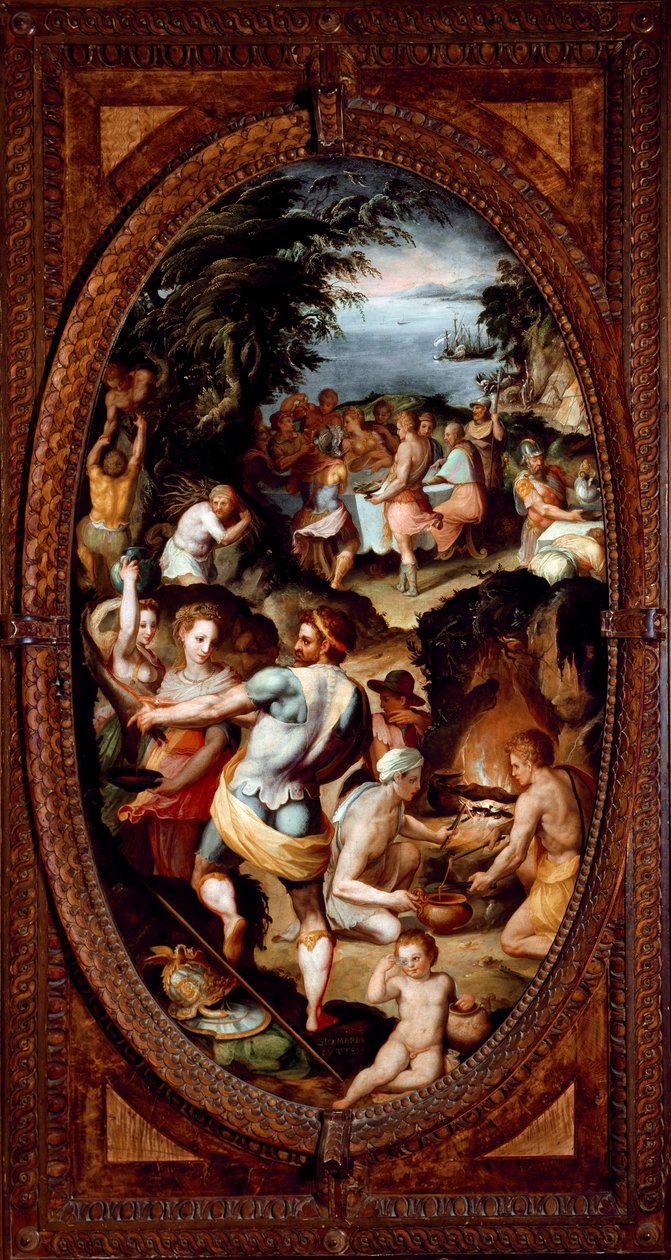 The discovery of glass. The preparation of a banquet. (Painting 作者 乔凡尼·玛丽亚·巴特里（Giovanni Maria Butteri）